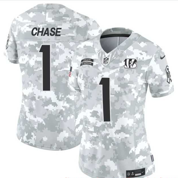 Womens Cincinnati Bengals #1 JaMarr Chase 2024 F.U.S.E Arctic Camo Salute To Service Limited Stitched Jersey Dzhi->cincinnati bengals->NFL Jersey